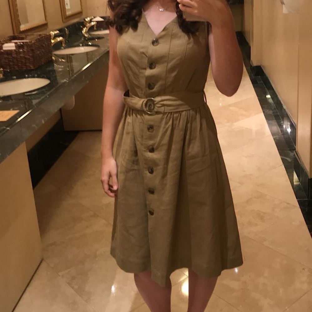 Women’s Mossimo Supply Co. Tan Linen Button-Down midi dress. Size small.